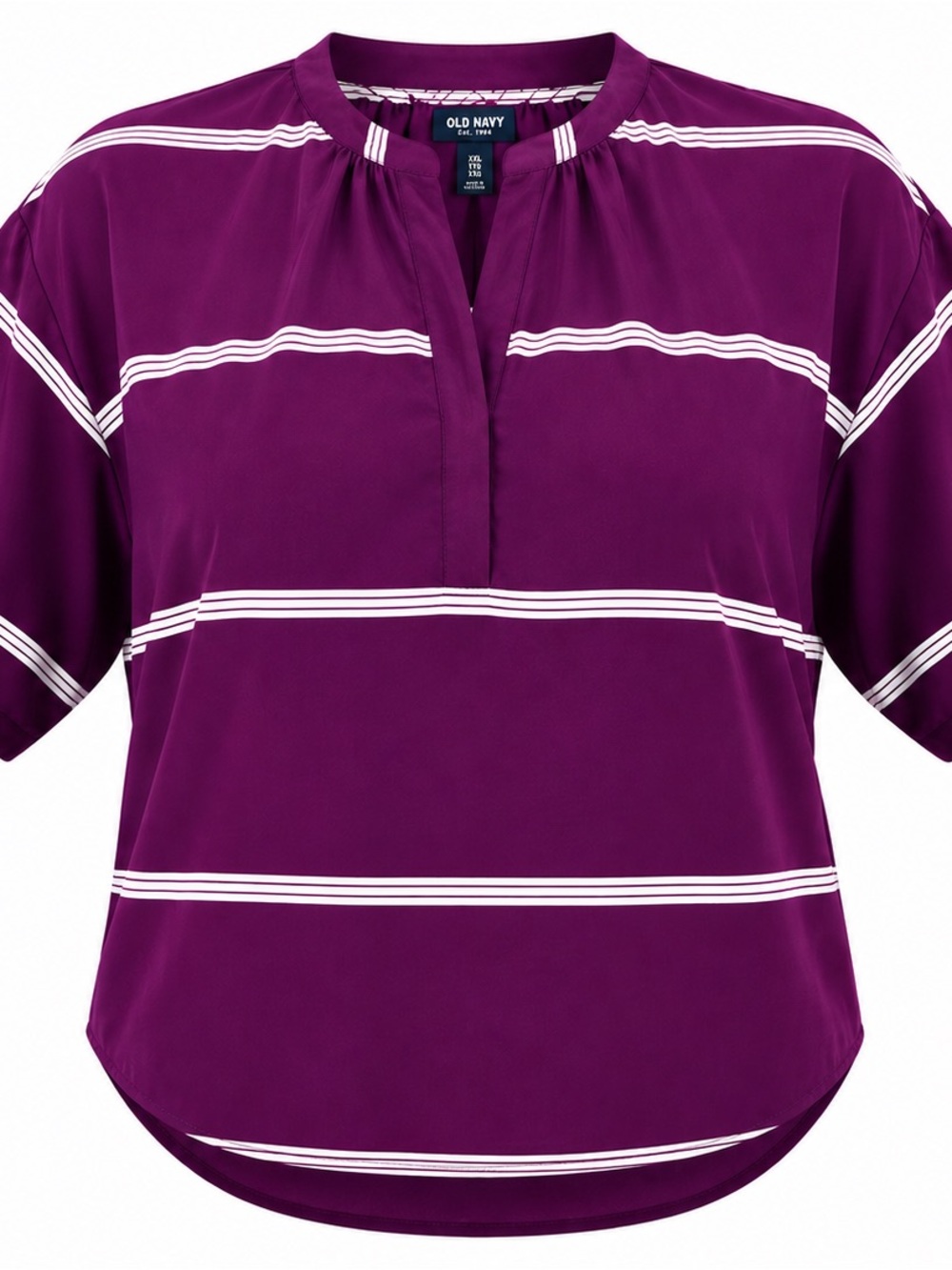 Old Navy Purple & White Striped Split-Neck Blouse